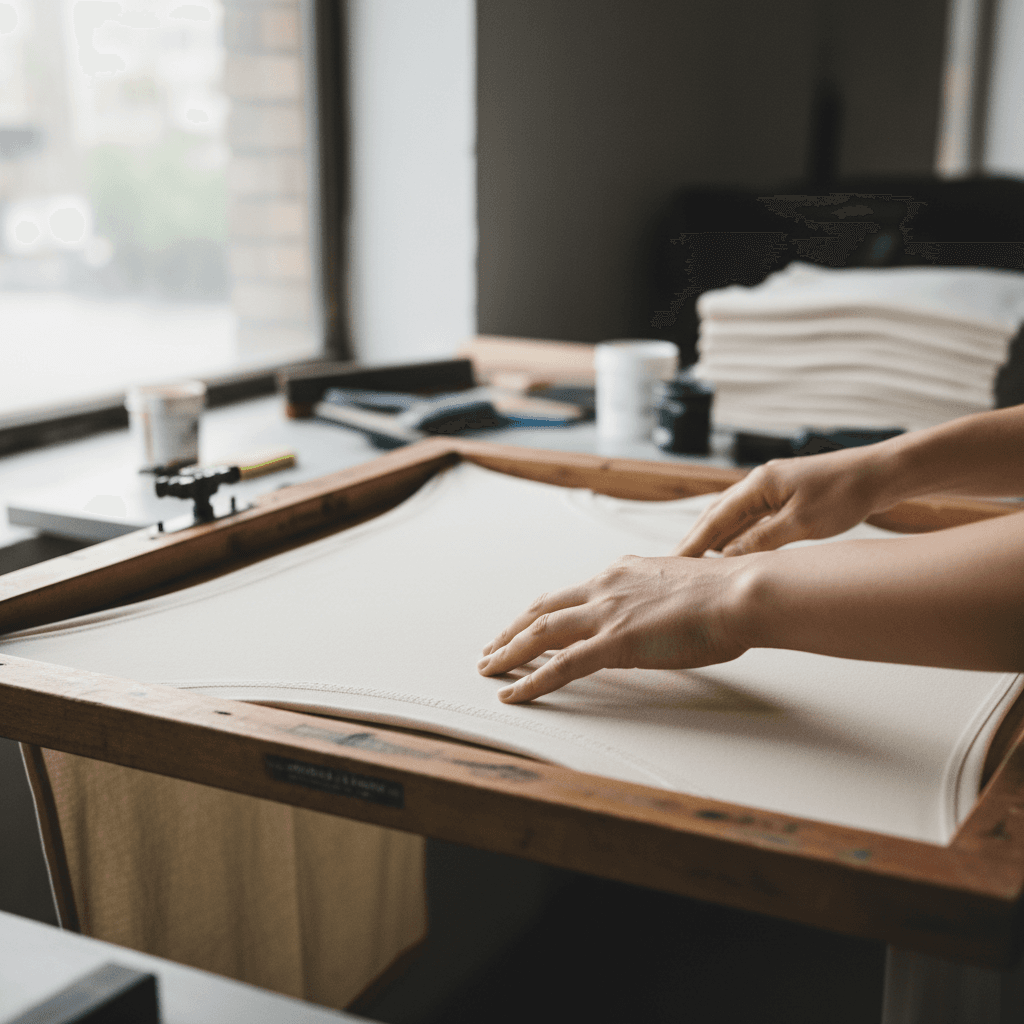 Heat press printing a design onto a t-shirt in a workshop